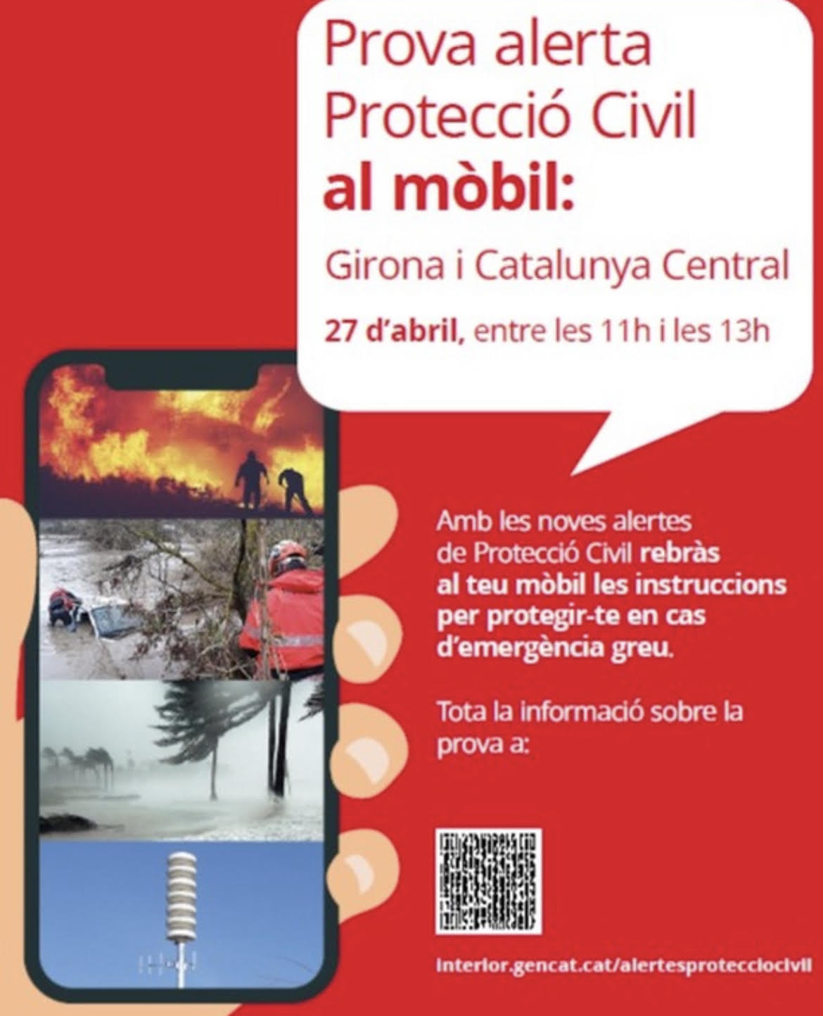 Aquest dijous Protecció Civil farà una prova d'alertes massives per emergències a Catalunya Central i Girona