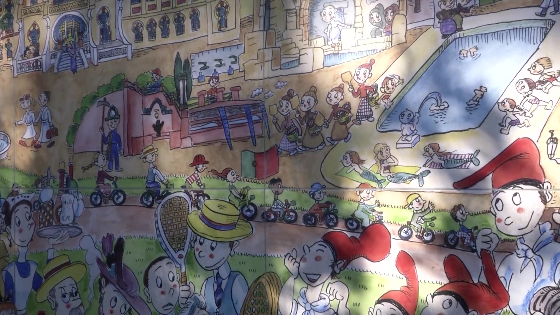 Caldes de Malavella inaugura un mural fet per Pilarín Bayés que representa els valors, la gent i el patrimoni del municipi